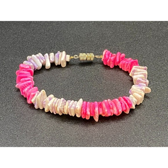 Pink and Light Purple Puka Shell Bead Bracelet - Picture 2 of 3